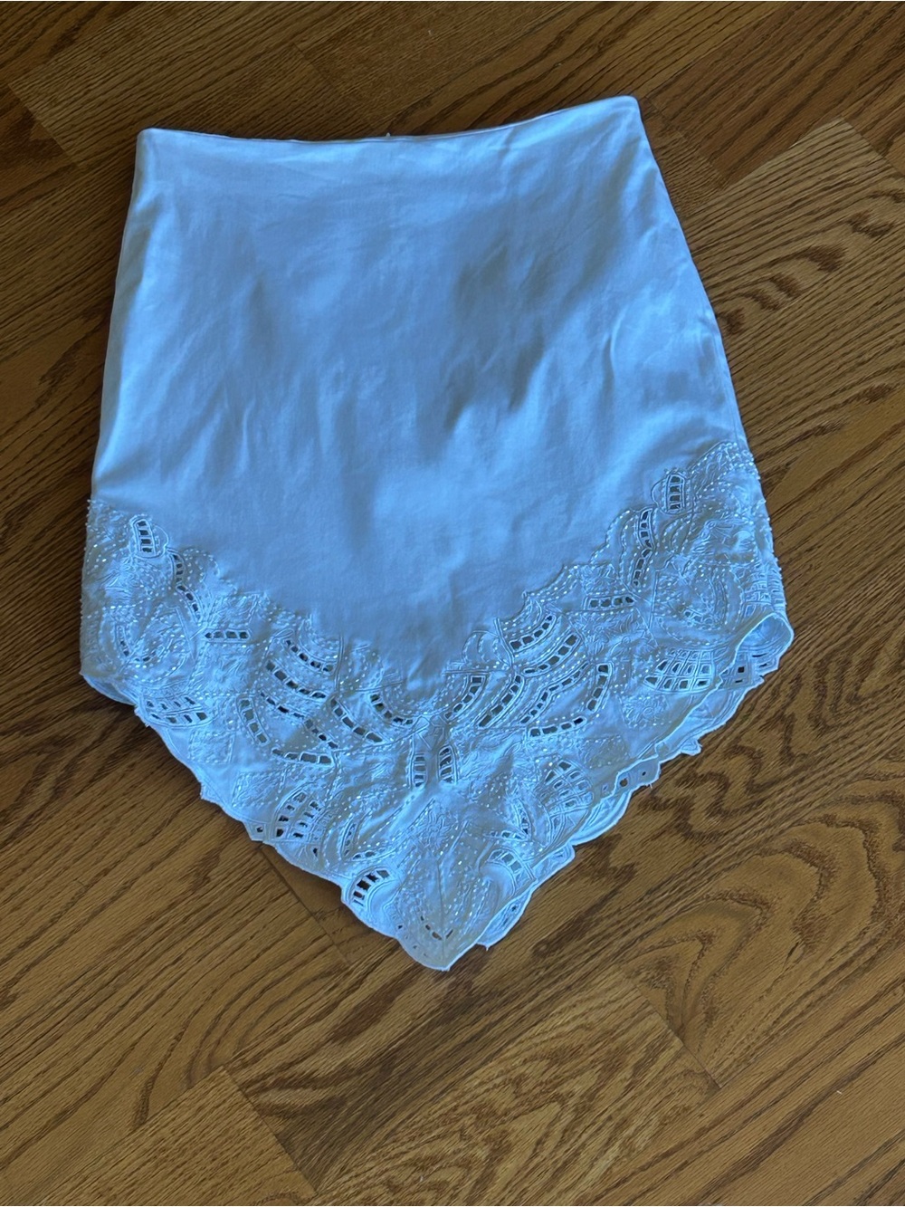 Cache White Mini Skirt with Scalloped Eyelet Hem
